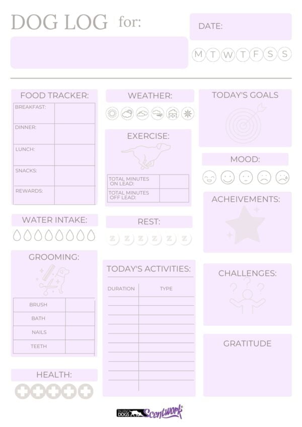 a planner for you to log your dog's daily wellbeing